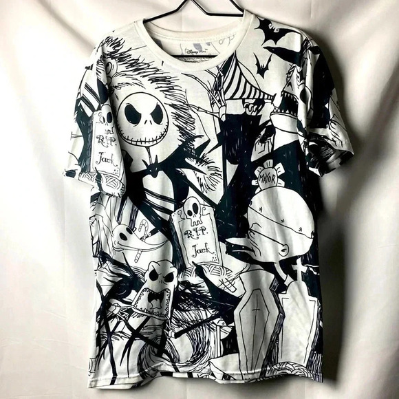 DISNEY MENS SIZE MEDIUM NIGHTMARE BEFORE CHRISTMAS BLACK AND WHITE T SHIRT - Picture 1 of 11